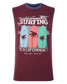 KAM Surfing Cali Ärmelloses T-Shirt Burgunderrot meliert